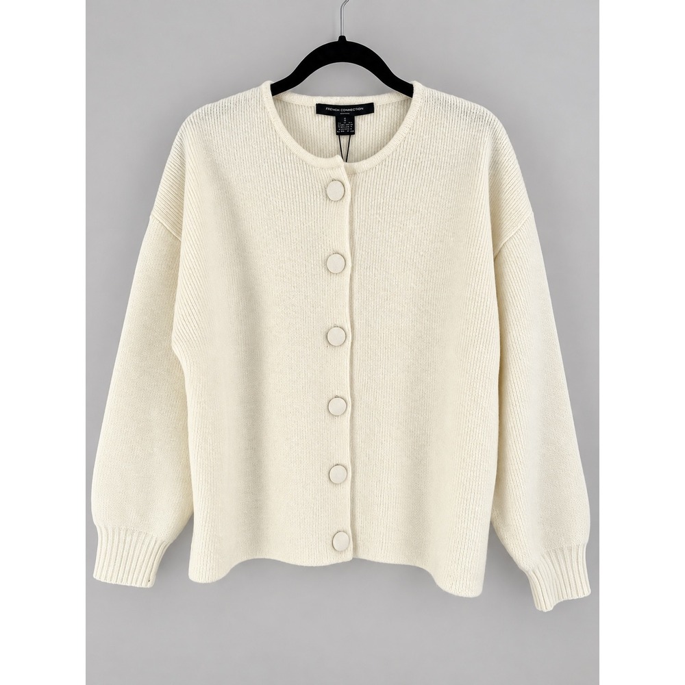 French Connection Porcelain Cream Ribbed Knit Drop Shoulder Cardigan Small NWT